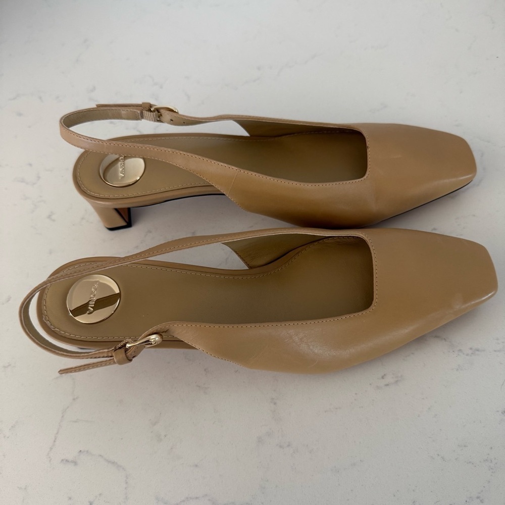 New Vince Hart square toe slingback nude leather heels size: 6 - Picture 2 of 5